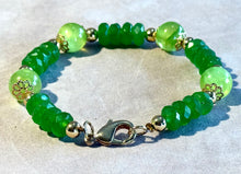 Load image into Gallery viewer, Green jade and agate beaded gemstone bracelet in gold filled