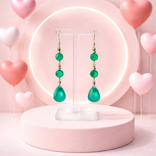 Load image into Gallery viewer, Beaded drop green onyx gemstone long earrings