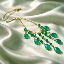 Load image into Gallery viewer, Golden beaded green onyx teardrop necklace