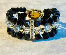 Load image into Gallery viewer, Beaded Black onyx and white quartz gemstone bracelet