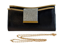 Load image into Gallery viewer, Black evening bag with crystal trim