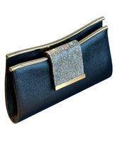 Load image into Gallery viewer, black evening bag with gold trim