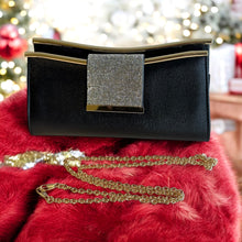 Load image into Gallery viewer, Black evening bag with gold trim
