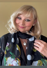 Load image into Gallery viewer, Black sheer floral scarf for women