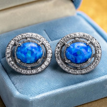 Load image into Gallery viewer, Blue opal gemstone stud earrings