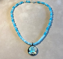 Load image into Gallery viewer, Blue quartz gemstone necklace with tree of life pendant design