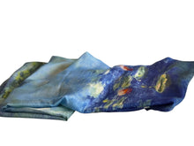 Load image into Gallery viewer, Blue silk floral print scarf