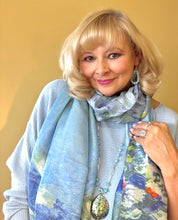 Load image into Gallery viewer, Blue print silk scarf
