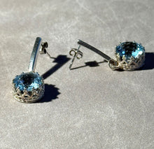 Load image into Gallery viewer, Ladies blue topaz drop earrings in sterling silver