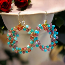 Load image into Gallery viewer, Colorful woven gemstone round earrings