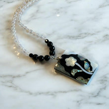 Load image into Gallery viewer, Black and white gemstone flower pendant necklace
