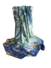 Load image into Gallery viewer, Flower print blue silk scarf