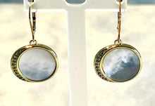 Load image into Gallery viewer, Gold filled drop earrings of white mother of pearl
