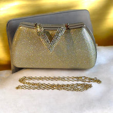 Load image into Gallery viewer, Gold evening bag with V clasp