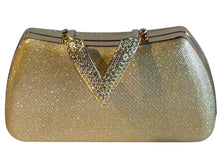 Load image into Gallery viewer, Gold evening Bag with V crystal clasp