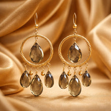 Load image into Gallery viewer, Gold Filled smokey quartz gemstone chandelier earrings
