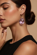 Load image into Gallery viewer, Purple amethyst gemstone earrings with gold hoop