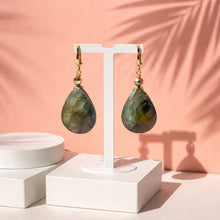 Load image into Gallery viewer, Gold Labradorite teardrop earrings