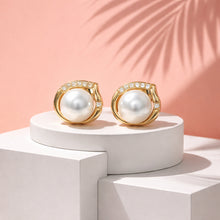 Load image into Gallery viewer, Gold filled white pearl stud earrings