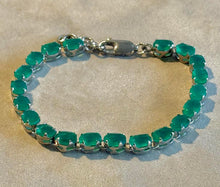 Load image into Gallery viewer, Green onyx tennis gemstone bracelet is sterling silver