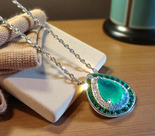 Load image into Gallery viewer, Green Teardrop Paraiba tourmaline necklace