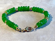 Load image into Gallery viewer, Handmade green jade beaded bracelet in gold filled