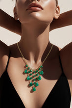 Load image into Gallery viewer, Green beaded onyx necklace in gold