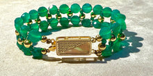 Load image into Gallery viewer, Green and gold chalcedony gemstone woven bracelet