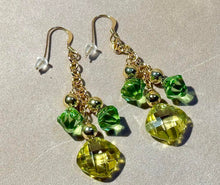 Load image into Gallery viewer, Green Austrian Crystal drop earrings in gold