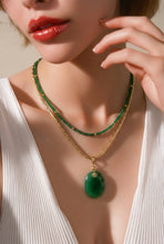 Load image into Gallery viewer, Green necklace with a pendant worn by a person in a white top.