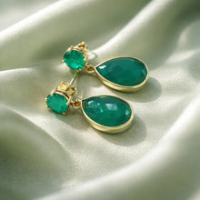 Load image into Gallery viewer, Green onyx gemstone teardrop stud earrings
