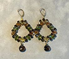 Load image into Gallery viewer, Handwoven gemstone teardrop earrings in gold