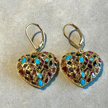 Load image into Gallery viewer, Gold Heart gemstone earrings