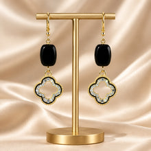 Load image into Gallery viewer, Black Onyx Clover Leaf Drop Earrings