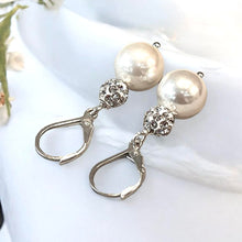 Load image into Gallery viewer, Mother of pearl and crystal drop earrings in sterling silver