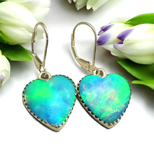 Load image into Gallery viewer, Opal heart gemstone earrings in sterling silver