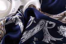 Load image into Gallery viewer, Navy and white long silk scarf