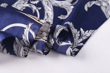 Load image into Gallery viewer, Navy and white long silk woman's scarf