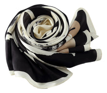 Load image into Gallery viewer, Long black and white silk scarf for women