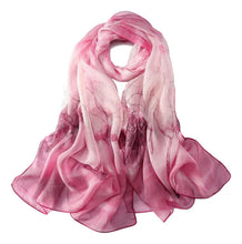 Load image into Gallery viewer, Pink floral silk chiffon scarf