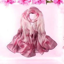 Load image into Gallery viewer, Long pink silk chiffon scarf for women