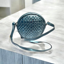 Load image into Gallery viewer, Woven round Italian leather bag in teal