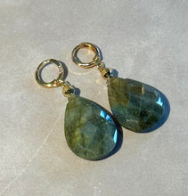 Load image into Gallery viewer, labradorite gemstone teardrop gold earrings