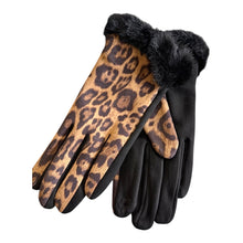 Load image into Gallery viewer, Leopard print glove with black fur trim