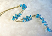 Load image into Gallery viewer, Long gold filled blue Austrian crystal handmade necklace