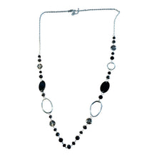 Load image into Gallery viewer, Long silver and black crystal necklace