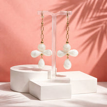 Load image into Gallery viewer, Long white chalcedony and gold drop earrings