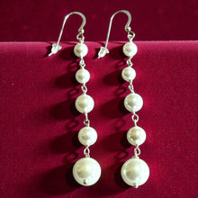 Load image into Gallery viewer, Long drop white pearl earrings
