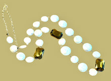 Load image into Gallery viewer, Long white pearl and crystal necklace in gold filled