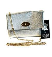 Load image into Gallery viewer, Metallic Italian leather crossover bag